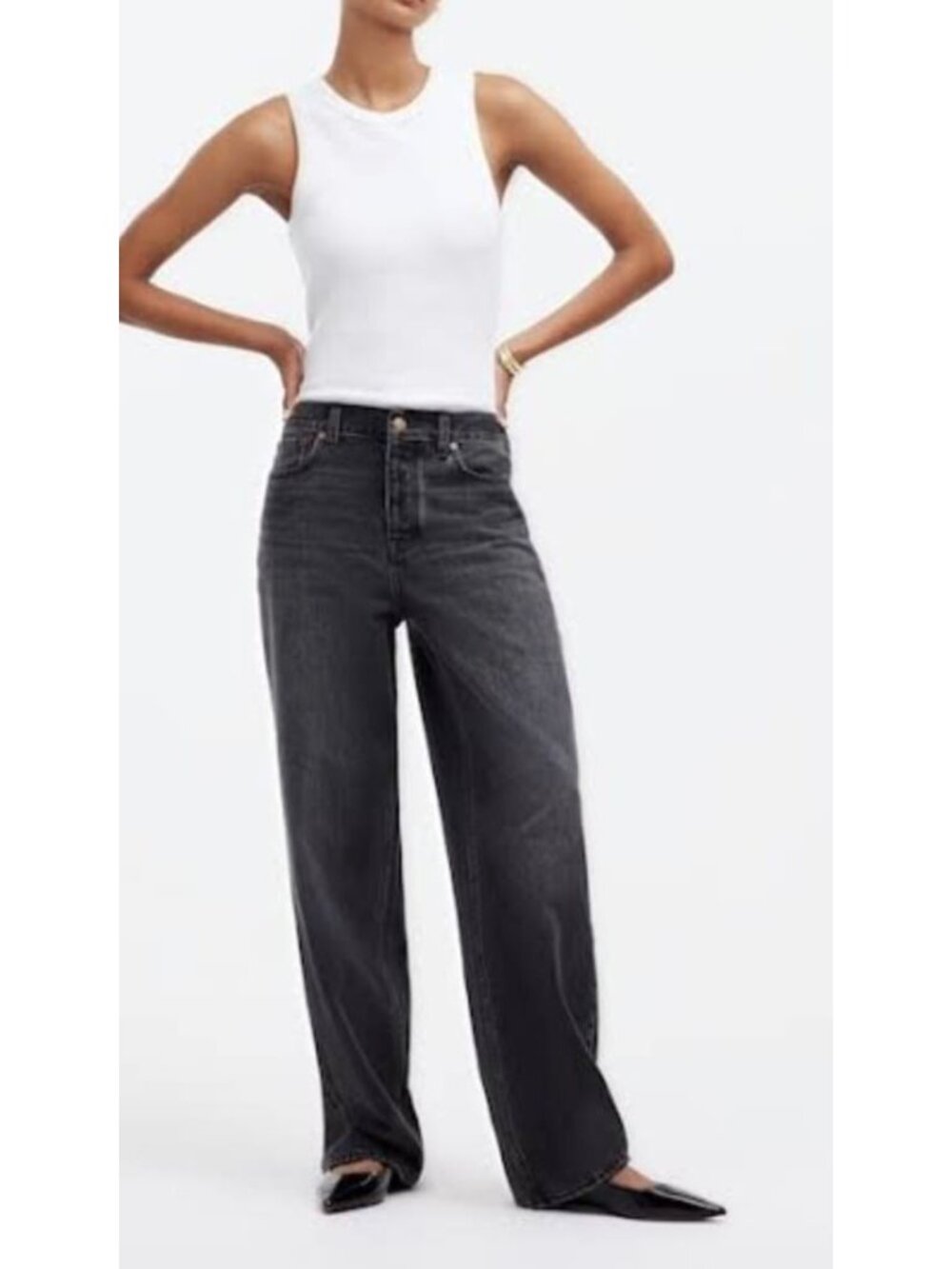 Madewell Low-Slung Baggy Jeans Womens Size 26 Black Wash Wide Leg Denim
